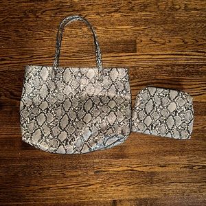 Snakeskin tote bag with matching clutch